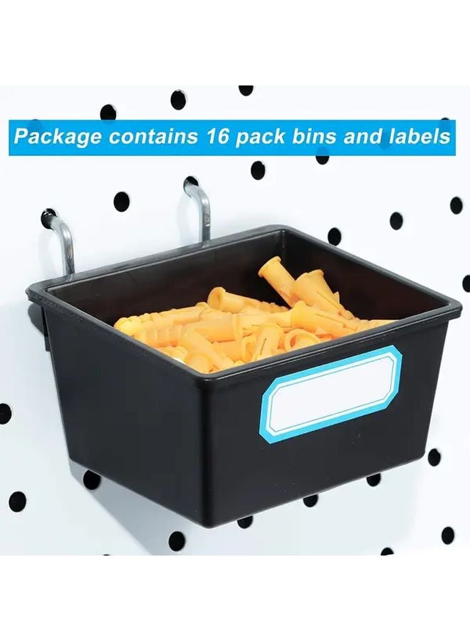 Black Perforated Board Storage Box Set with Hooks and Labels 6pcs Small 6pcs Medium for Organizing Garage Workshop Office - Image 4